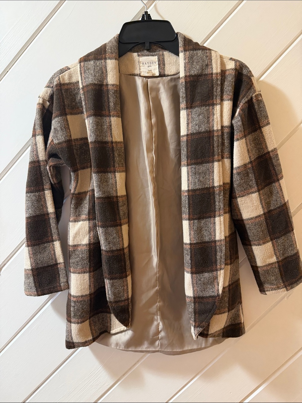 Hayden Brown and Cream Plaid Open-Front Jacket